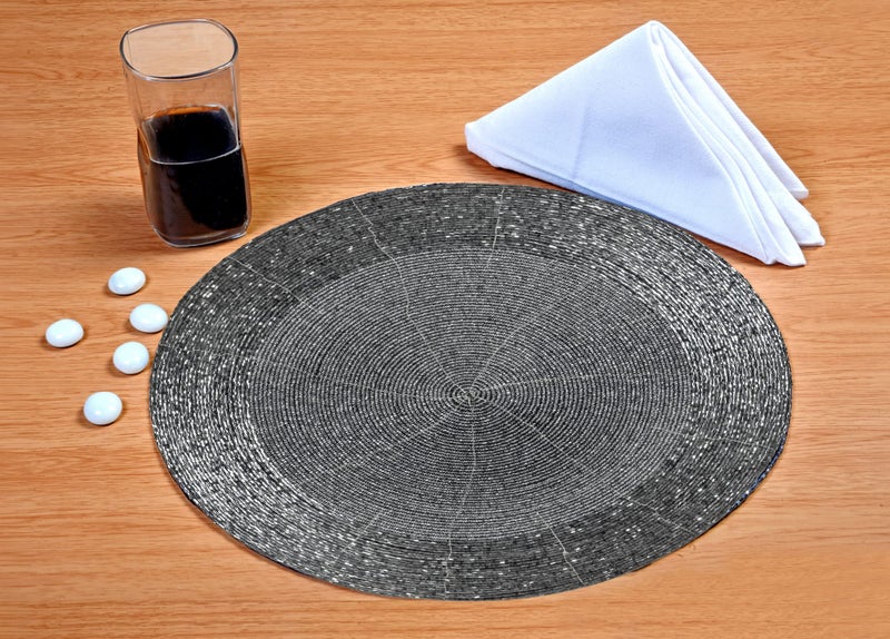 Light & Pro Lightnpro Beaded Placemats Set of 4 - Round Table Chargers - Handmade Rustic Glam Dining Table Mats - Elegant Silver Decorative Placemats for Holidays, Parties & Special Events - 13 Inch Mercury - Image 4